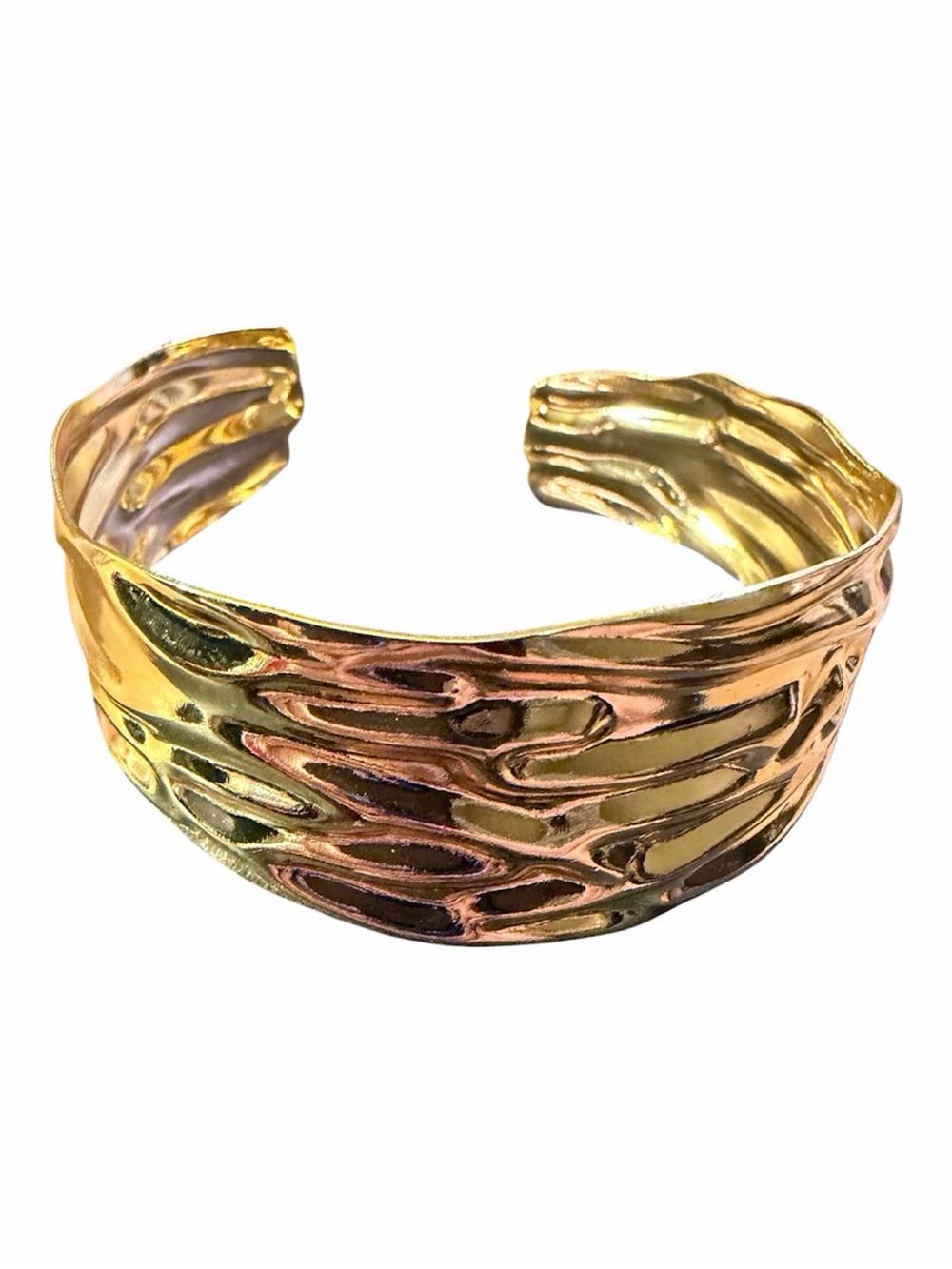 Gold Textured Sculptural Open Cuff Bracelet - Unbranded